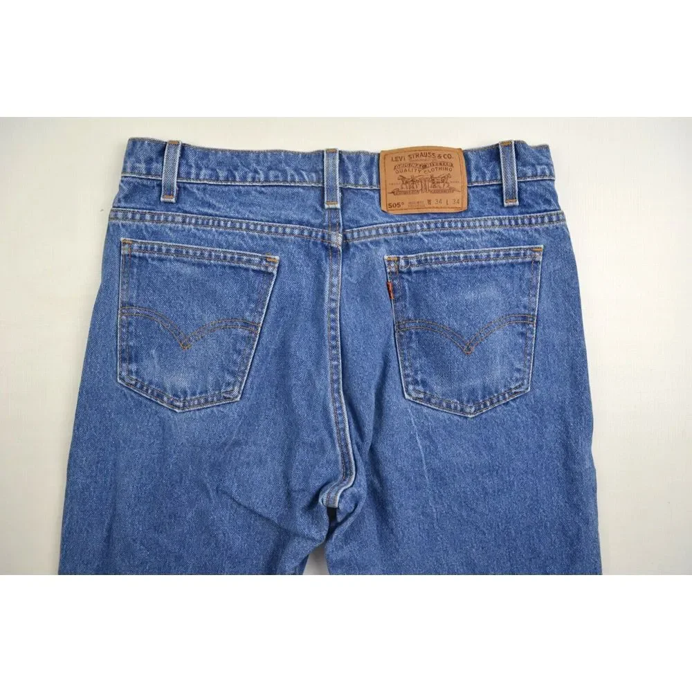 Vintage Levi 505 Orange Tab Jeans Mens 34 Inseam 28 (Cut Off) Reg Fit Straight‎